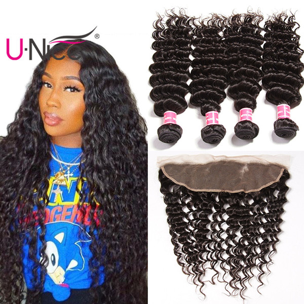 UNice Hair Grade 8a Peruvian Virgin Deep Wave Bundles With Frontal Human Hair Frontal With Bundles Remy Deep Wave Bundles And Frontal