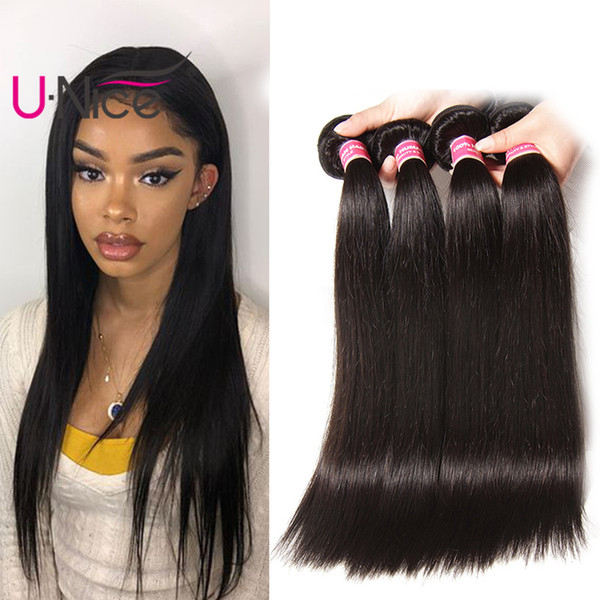 UNice Hair Virgin Indian Straight 4 Bundles Human Hair Extensions Remy Wholesale Silk Indian Straight Hair Bundle Grade 8A Virgin Weaves