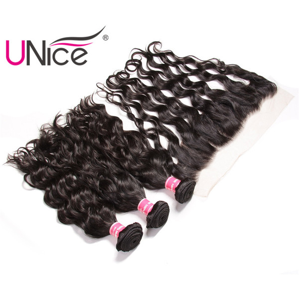 UNice Hair 8a Virgin Human Hair Bundles With Frontal Brazilian Curly Wave Natural Wave Lace Frontal With Bundles Remy Weaves Unprocessed