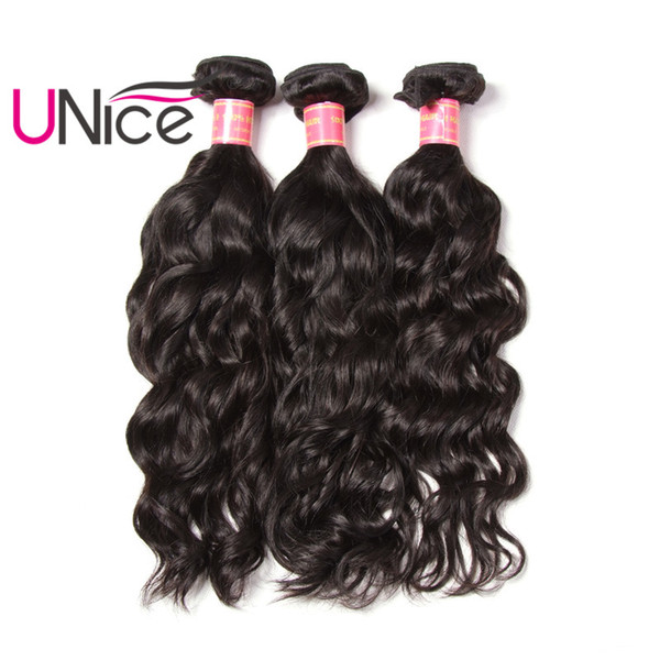 UNice Hair Virgin Human Hair Weaves Brazilian Natural Wave 3 Bundles Indian Peruvian Malaysian Hair Weave Wholesale Nice Curl Cheap Bulk