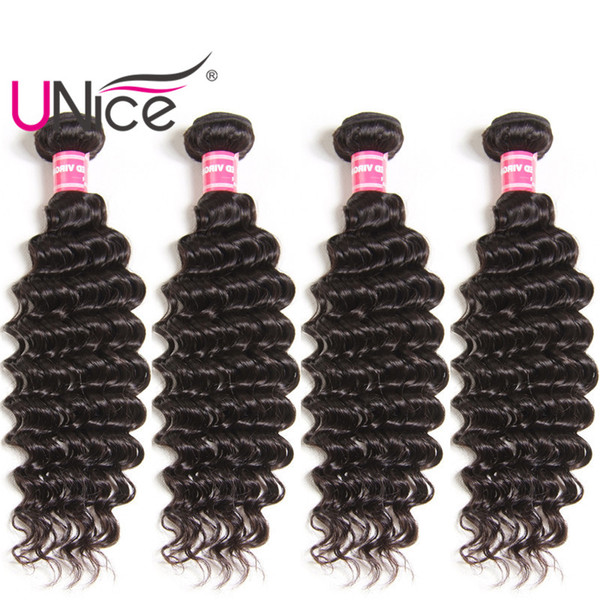 UNice Hair 4 Bundles Indian Deep Wave Virgin Human Hair Bundle Brazilian Wavy Hair Weaves Nice Cheap Bulk Peruvian Malaysian Deep Wholesale