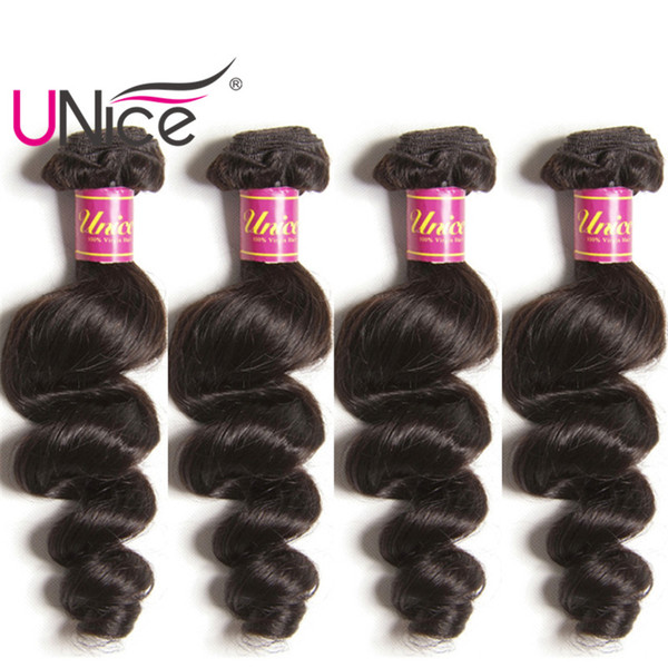 UNice Hair 4 Bundles Brazilian Loose Wave Virgin Human Hair Bundle Indian Loose Hair Weaves Cheap Nice Bulk Peruvian Malaysian Remy Wefts