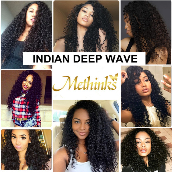 Methinks Hair Indian Deep Wave Bundles 100% Remy Human Hair Weave 3 Bundles Natural Black Color Raw Indian Hair Bundle Deals