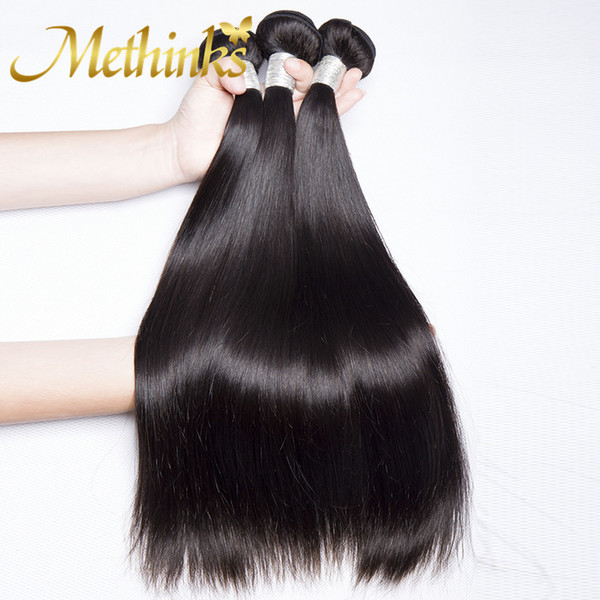 Methinks Hair 3 Bundles Straight Brazilian Virgin Hair 10-28 inch 100% Unprocessed Human Hair Weave Bundles Natural Black Color