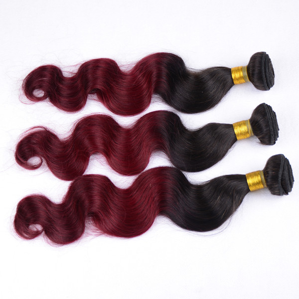 7A Grade Peruvian Virgin Hair Body Wave Ombre Burgundy 1B 99J Two Tone Color Cheap 100% Unprocessed Human Hair Weave Bundles Free 