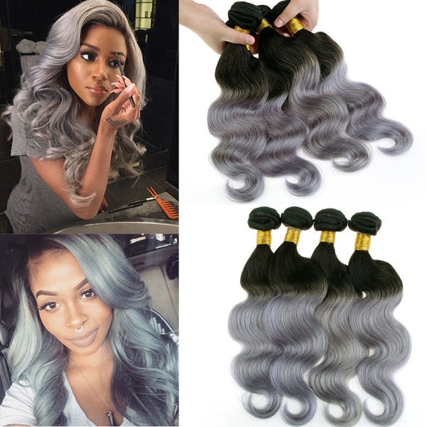 Best Selling!! Silver Grey Ombre Human Hair Extensions ombre gray Brazilian virgin hair body wave 2 tone ombre grey Peruvian remy hair weave