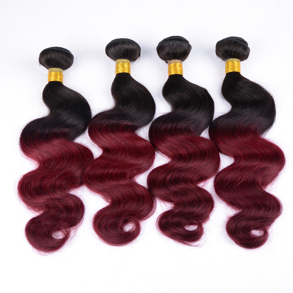 Ombre hair extensions BrazilianVirgin Hair body wave two tone color 1b&99j or 1b/ burgundy 100 Human Hair weave beauty 4pcs/lot double wefts