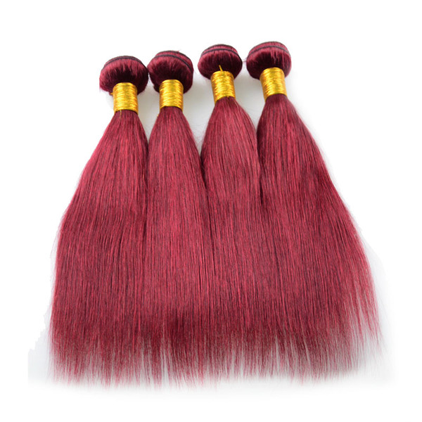 Mongolian Virgin Hair Straight 100% Remy human hair extension 99j cheap brazilian 4 pcs lot virgin Burgundy Hair Weaving