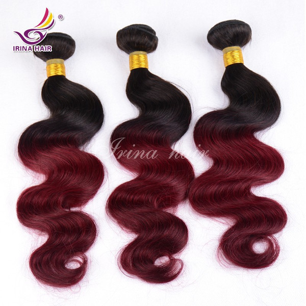 Irina Ombre 100% Human Hair Extensions 1B/Burgundy Two Tone Color 12-26Inch 3Pcs lot Malaysian Virgin Hair Body Wave