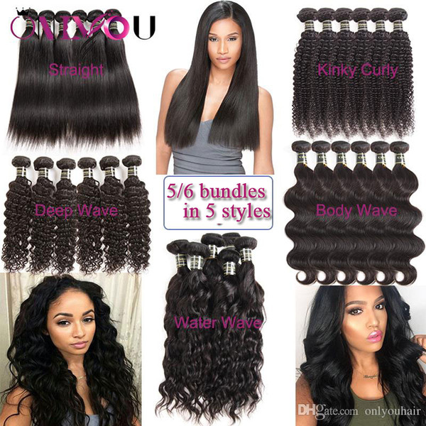 Brazilian Virgin Human Hair Bundles Kinky Curly Hair Weaves Body Deep Water Wave Straight Remy Human Hair Extension Peruvian Indian Wefts