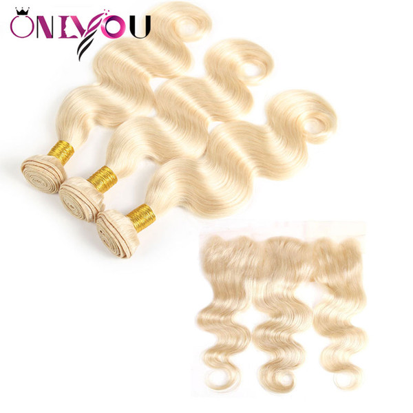 Brazilian Virgin Body Wave 613 Blonde Human Hair 3 Bundles with Frontal Top Lace 13*4 Lace Frontal and Bundles Remy Human Hair Vendors