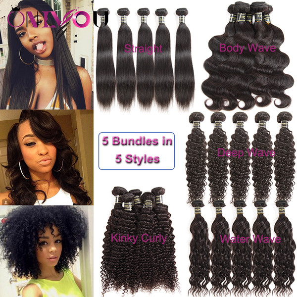 Brazilian Human Hair Bundles Kinky Curly Hair Weave Extensions Body Water Deep Wave Straight Wefts Virgin Peruvian Indian Remy Human Hair