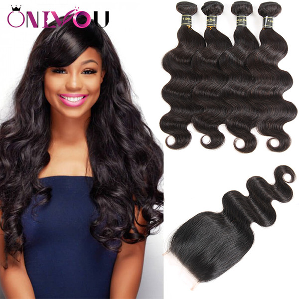 Brazilian Kinky Curly Virgin Hair Weave 4 Bundles with Closure Straight Deep Body Wave Lace Frontal Bundles Unprocessed Human Hair Extension