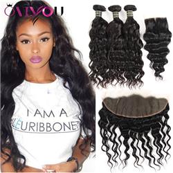 Peruvian Virgin Hair Water Wave Human Hair Bundles with Closure and 13x4 Lace Frontal Weaves Closure Cheap Remy Hair Extensions wholesale