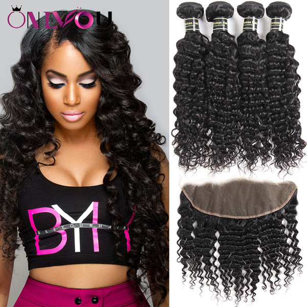 Mink Brazilian Body Deep Water Wave Straight Kinky Curly Virgin Human Hair Weave 4 Bundles with Closure and Lace Frontal Bundle Deal Weaves