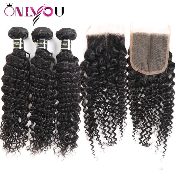 Wholesale 9a Peruvian Virgin Hair Deep Wave Bundles with Lace Closure Top Remy Human Hair Weaves For Black Women Amazing Hair Extensions