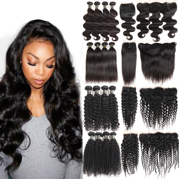 Unprocessed Brazilian Virgin Hair Body Wave Water Wave Human Hair Bundles with Closure Top Lace Frontal