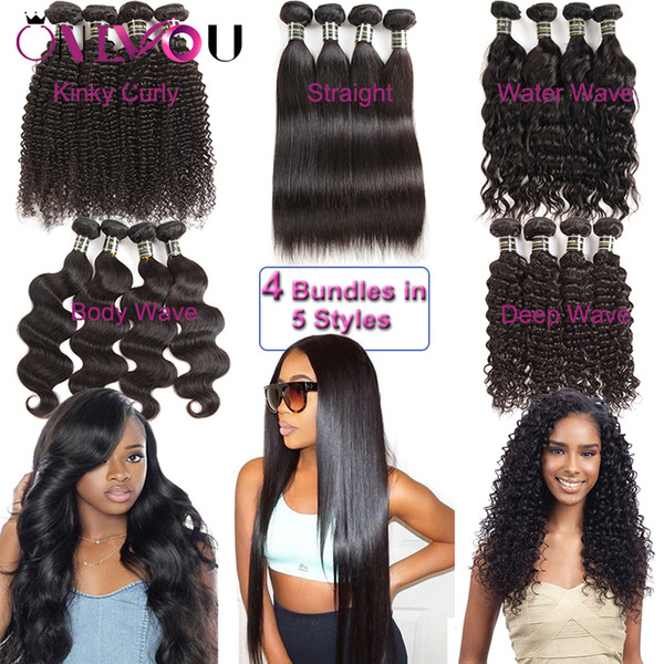 Brazilian Virgin Hair Extensions 4pcs Weave Human Hair Bundles Kinky Curly Hair Body Deep Water Wave Straight Virgin Remy Human Peruvian