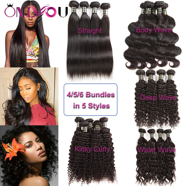 Brazilian Human Hair Bundles Kinky Curly Hair Extensions Body Deep Water Wave Straight Virgin Indian Peruvian Remy Human Hair Weaves