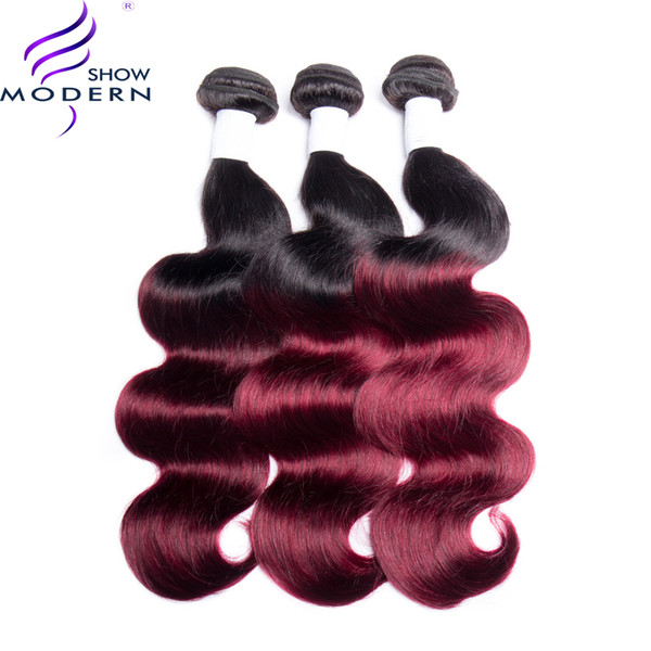 Modern Show Hair 3 Pcs Peruvian Body Wave Bundles 1B/Burgundy Ombre Hair Bundles 99J Red Non Remy Human Hair Extensions