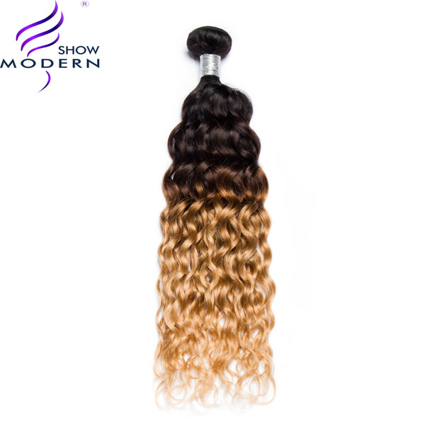 Modern Show Hair Ombre Water Wave 3 or 4 Bundles with Brazilian Hair Water Weave Human Hair Bundles #1b/4/27 Remy Weave