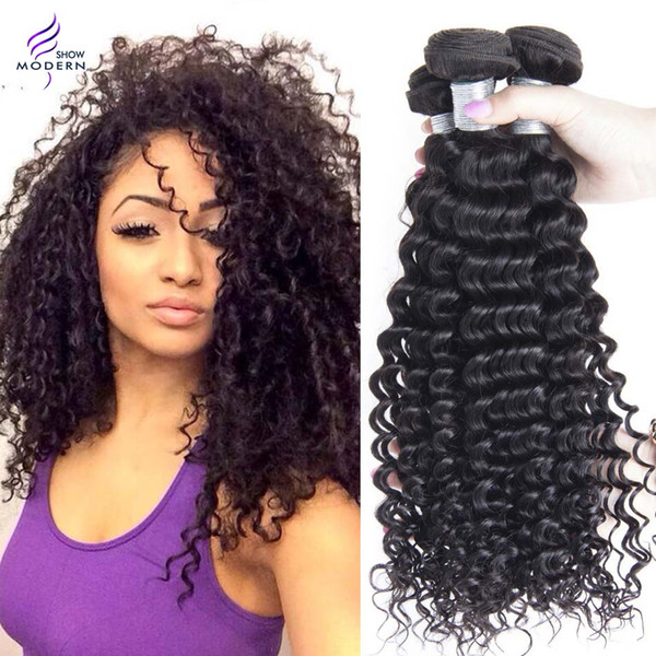 Modern Show Hair Brazilian Curly Wave Virgin Hair 4 Bundles Human Hair Weaves Brazilian Deep Weave Bundles Natural Color Can be Dyed