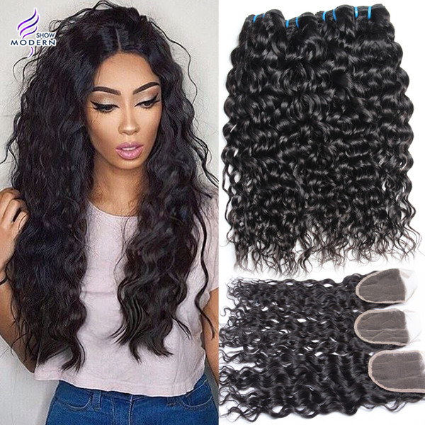 Wet and Wavy Brazilian Hair Bundles with Closure Brazilian Virign Human Hair Bundles with Lace Closure Brazilian Virgin Hair Water Wave