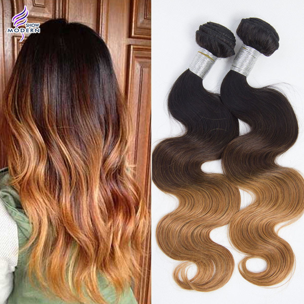 Brazilian Human Hair Body Wave Ombre Human Hair Bundle 10-28 Inch Brazilian Virgin Blonde Ombre Hair Weave 4 Bundles 1B/4/27 Color