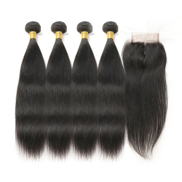 8A Brazilian Straight Hair Lace Closure with 4 Bundles Straight Virgin Hair Straight Hair Bundles with Closure 