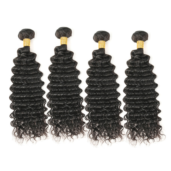 Indian Deep Wave 4 Bundles 400g Unprocessed Human Hair Extensions Wet and Wavy Human Hair Natural Black 