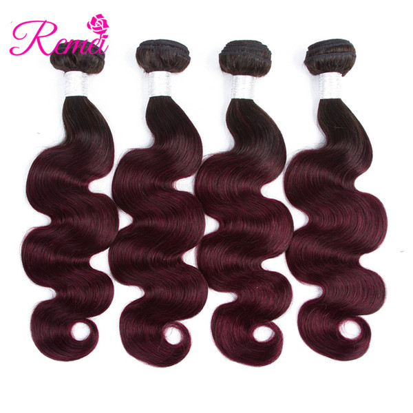 Rcmei 4 Pcs Pre-colored Body Wave Brazilian Human Hair Weave Bundles Ombre Blonde 1B 99j Remy Hair Weft Extensions 10-26 Inch