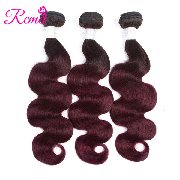 Rcmei Pre-colored Brazilian Body Wave Ombre Human Hair Weave 3 Bundles Deals 1b 99j Ombre 100% Human Hair Extension