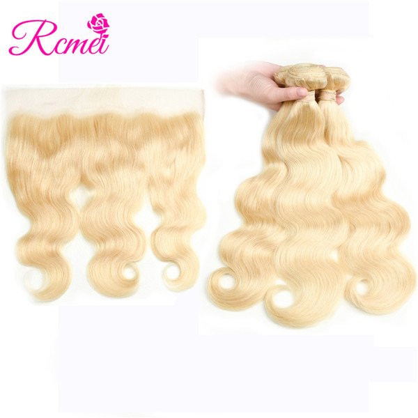 613 Blonde Brazilian Body Wave Bundles With 13*4 Lace Frontal 4 PCS Deal Malaysian/Mongolian/Indian/Peruvian Blonde Hair Weaving Rcmei Hair