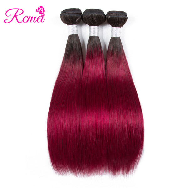 Rcmei Pre-Colored 1b/Burgundy Ombre Brazilian Straight Hair 3 Bundles 100% Hair Weave Bundles 10-26 Inch Hair Extensions