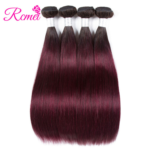 Rcmei Pre-colored Ombre Brazilian Hair Weave 4 Bundles Deal 1b 99j Ombre Straight Human Hair Extensions 10-26Inch