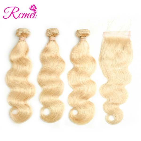 Rcmei 613 Brazilian Blonde Body Wave Hair With Closure 3 Bundles Body Wave Weave With 4*4 Lace Closure 4 pcs/lot 