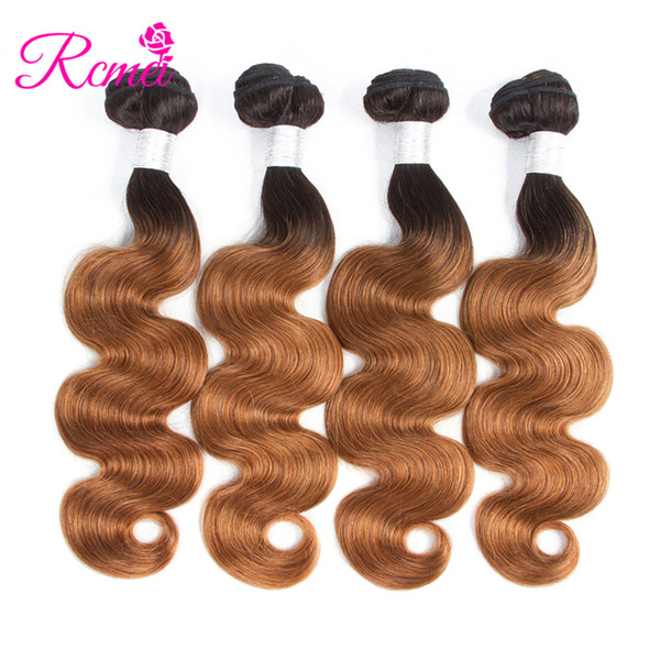 Rcmei Ombre Brazilian Body Wave Human Hair Bundles 4 PCS Two Tone 1B/30 Dark Roots Pre-Colored Remy Ombre Human Hair