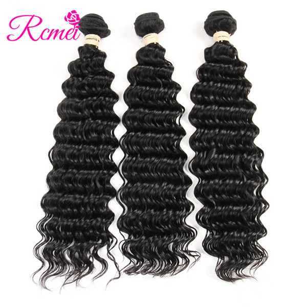 Rcmei Hair Deep Wave Human Hair 8-28 Inch Natural Color Brazilian Deep Wave 100% Human Hair 3 Bundles/Packge 