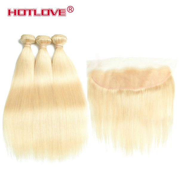 Hotlove Brazilian Straight Hair 3 Bundles With 13*4 Lace Frontal With Baby Hair Natural Headline Lace Frontal