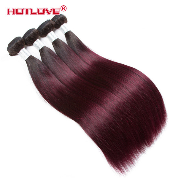 Brazilian Virgin Hair 4 Bundles Ombre Color 1B/99j Human Hair Extensions Ombre Dark Roots Straight Hair Weave Bundles Hotlove