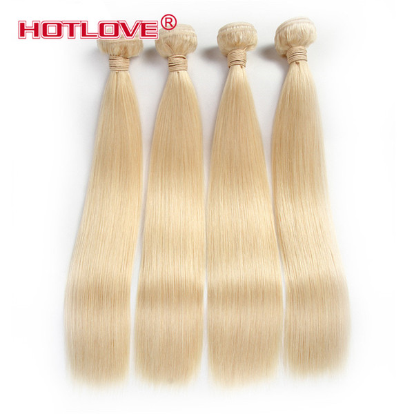 HOTLOVE Hair Company Brazilian Virgin Straight Human Hair Extensions 12 To 24 Inch 4 Pieces / Lot Remy Hair Weaving 613 Blonde Bundles