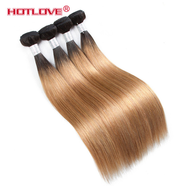 Ombre Straight Human Hair Weaves Bundles 4 Pcs / Lot Brazilian Virgin Straight Two Tone Ombre Color Hair T1B/27 Dark Roots Blonde End