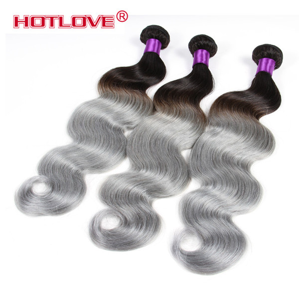 Two Tone Grey Ombre Hair Brazilian Body Wave 3 4 Bundles / Lot Good Quality Color Ombre 1b Grey Body Wavy 12-24 inch