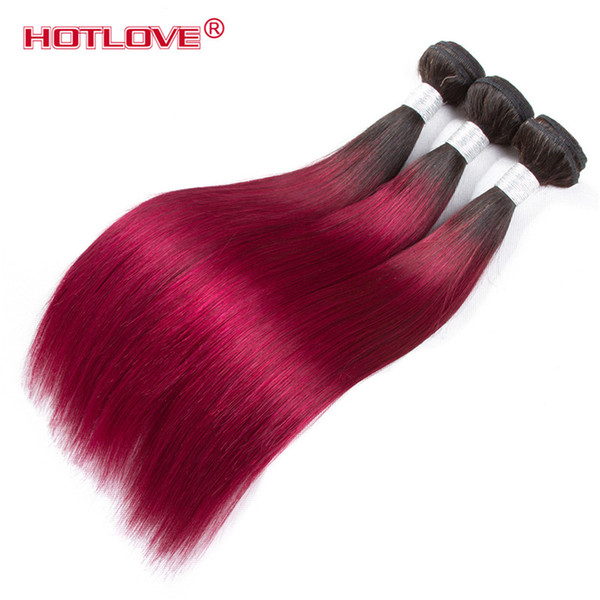 Hotlove Per-colored Brazilian Straight Hair Weft Ombre Two Tone Color 1b/burgundy Human Hair Bundles 3 Pcs / Lot 300 Grams Total Fast Ships