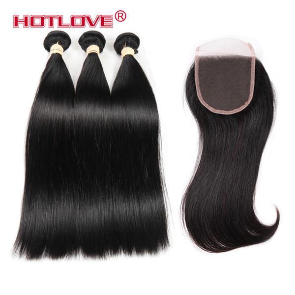 Hotlove Hair Hot Selling Human Hair Extensions 3 Bundles With 4*4 Free Part Lace Closure Brazilian Straight Remy Hair Natural Color