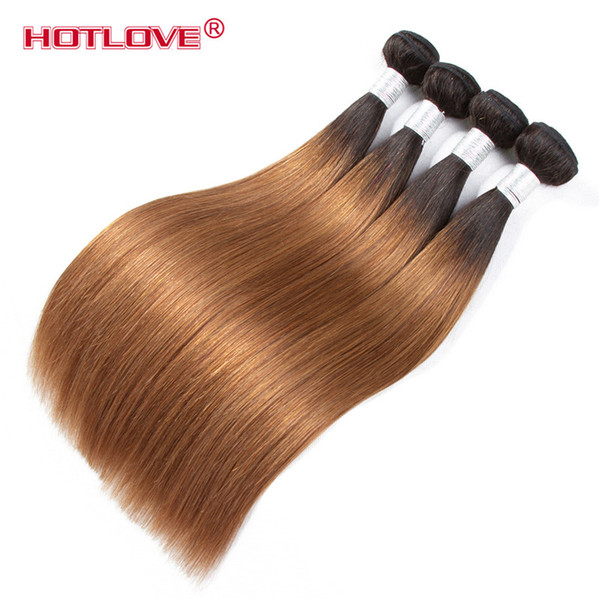 4 Bundle Brazilian Straight Weave Ombre Hair T1b/30 Dark Roots Brown End No Shedding No Tangle Non Remy Ombre Human Hair Extensions