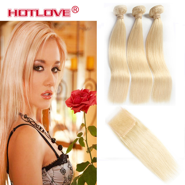 Hotlove 3 Bundles Brazilian Straight Hair Bundles Weave 3 PCS Blonde Full 613 Color Remy 100% Human Hair Extensions 10-28Inch Can Mix Length