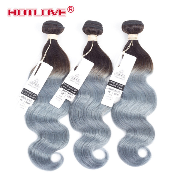 HOTLOVE Body Wave Ombre Two Tone 1B/Grey Mixed Length 3Pcs 4Pcs/Lot Brazilian Body Remy Ombre Human Hair Extensions Gray Wavy