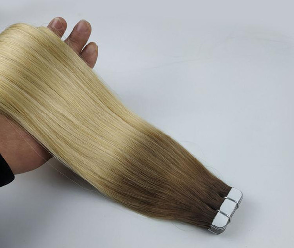 Invisible Glue In Hair Seamless Skin Weft Brown Color #6 Fading To #613 Seamless Double Sided Tape In Hair Extensions Adhesive Skin Weft