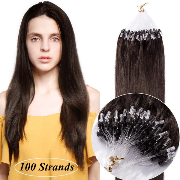 Micro Ring Loop 100% Human Hair Extensions Natural Soft Real Beauty Straight Hair Gift 100strands in one pack, (color #04 Medium Brown)